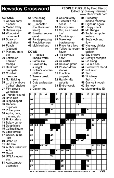 Crossword for 3/3/2021 | Crossword Print | ArcaMax Publishing