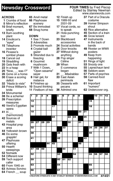 Crossword for 4/14/2021 | Crossword Print | ArcaMax Publishing