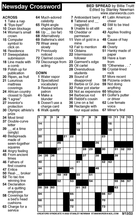 Crossword for 9/13/2022 | Crossword Print | ArcaMax Publishing