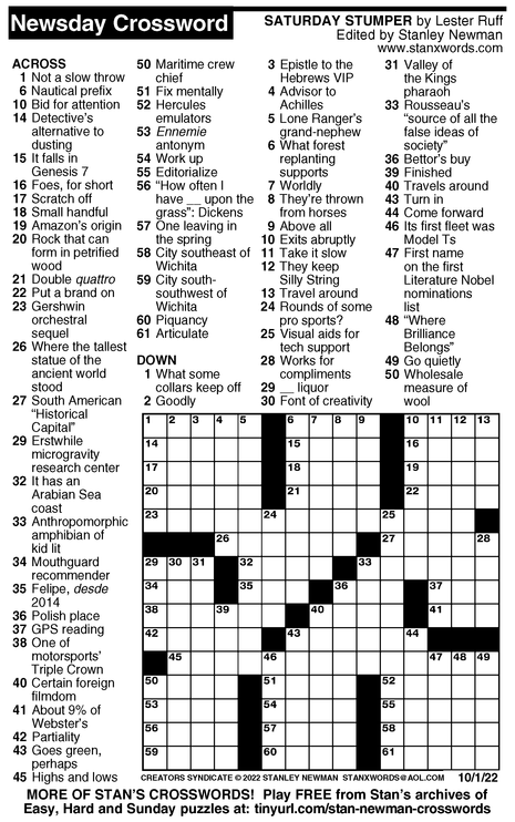 Crossword For 10 1 2022 