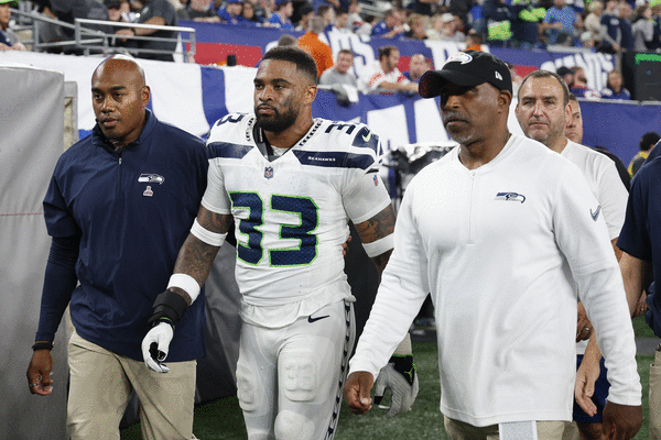 Seattle Seahawks strong safety Jamal Adams (33) watch a video replay during  an NFL football game against the Indianapolis Colts, Sunday, Sept. 12,  2021, in Indianapolis. (AP Photo/Zach Bolinger Stock Photo - Alamy