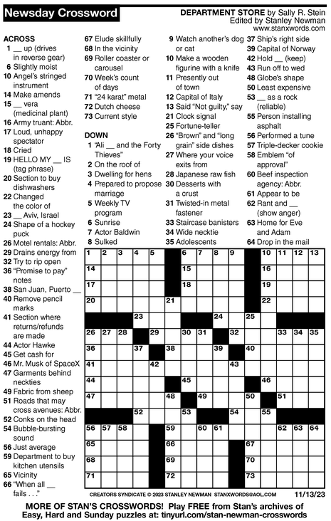 Crossword for 11/13/2023 | Crossword Print | ArcaMax Publishing