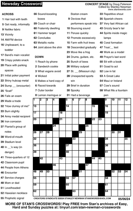 Crossword for 5/6/2024 | Crossword Print | ArcaMax Publishing