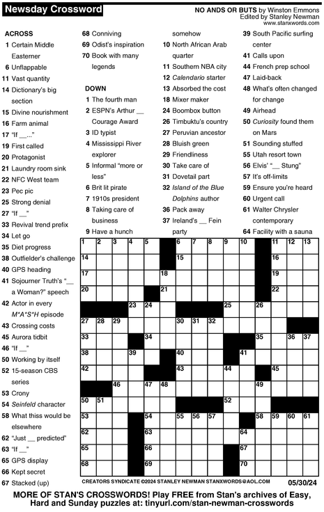 Crossword for 5/30/2024 | Crossword Print | ArcaMax Publishing