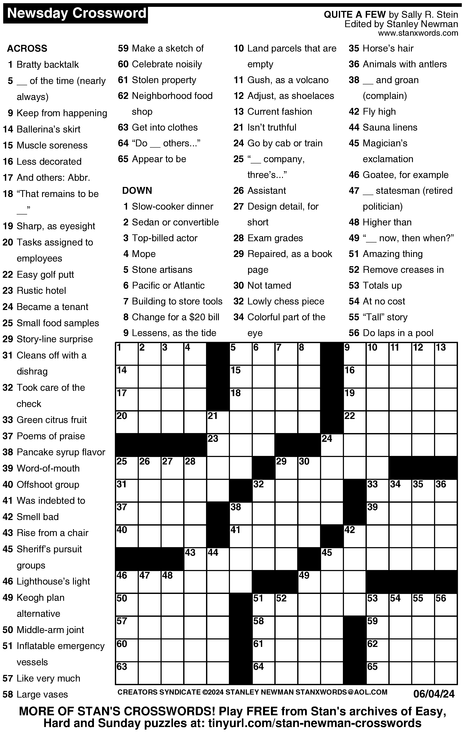 Crossword for 6/4/2024 | Crossword Print | ArcaMax Publishing