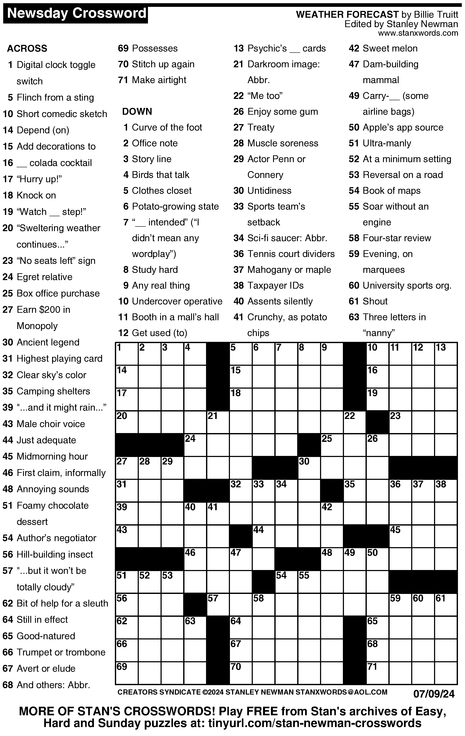 Crossword For 7/9/2024 | Crossword Print | ArcaMax Publishing