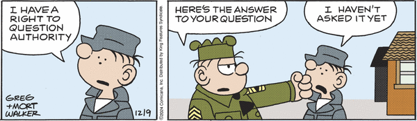 Beetle Bailey by Greg Walker, Brian Walker and Neal Walker on Mon, 09 Dec 2024