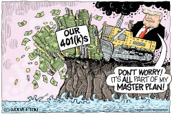 click or tap to zoom Trump Bulldozes 401ks Off Cliff