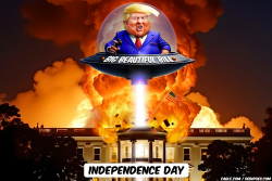 Trump flying UFO destroying White House