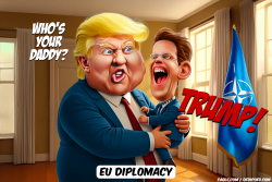 click or tap to zoom Trump holding EU Chief Mark Rutte in arms