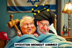 click or tap to zoom Trump in bed with Khamenei