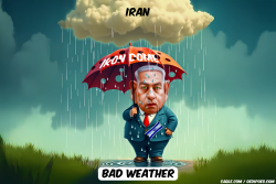 Netanyahu under umbrella