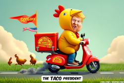 click or tap to zoom Trump delivering taco's on moped