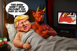 Trump in bed with devil watching South Park