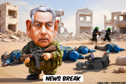 click or tap to zoom Netanyahu holding gun