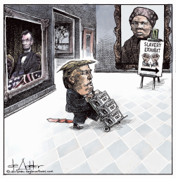 Trump goes to salvery exhibit with white out