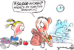 KID OPENS HIS LUNCH