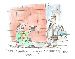 Beggar Congratulates Executive on Record Dow