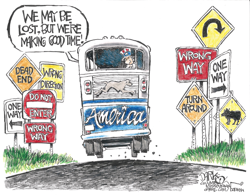 America Bus Ignores Wrong Way Signs