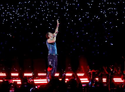 Chris Martin of Coldplay performs on a stop of the band's Music of the Spheres world tour at Allegiant Stadium on June 6, 2025 in Las Vegas, Nevada. (Ethan Miller/Getty Images/TCA