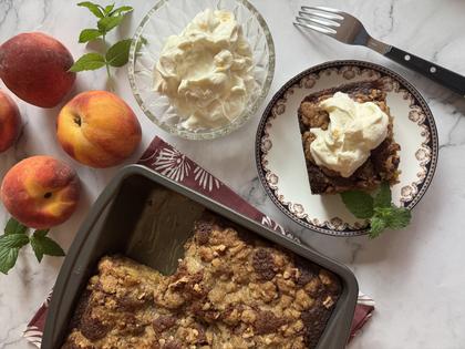 Caption: Peach Pecan Cardamom Cake with Streusel Topping (JeanMarie Brownson/TCA)