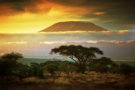 Mount Kilimanjaro. Savanna in Amboseli, Kenya. Mount Kilimanjaro and clouds line at sunset, view from savanna landscape in Amboseli, Kenya, Africa. Dreamstime/TCA