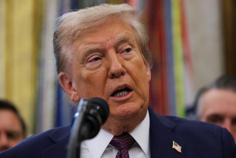 U.S. President Donald Trump speaks to the media in the Oval Office at the White House on Sept. 2, 2025, in Washington, D.C. Following days of speculation about his health from users on social media, President Trump made his first public appearance in a week to announce the moving of Space Command headquarters from Colorado to Alabama. (Alex Wong/Getty Images/TCA)