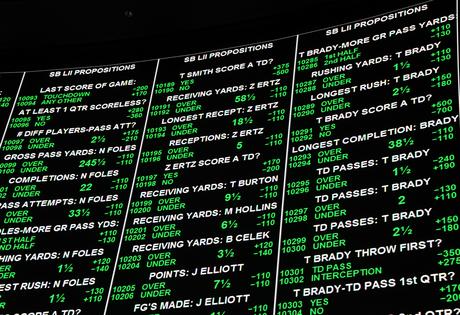 Some of the more than 400 proposition bets for Super Bowl LI between the Philadelphia Eagles and the New England Patriots are displayed at the Race & Sports SuperBook at the Westgate Las Vegas Resort & Casino on Jan. 26, 2018, in Las Vegas. (Ethan Miller/Getty Images/TNS)