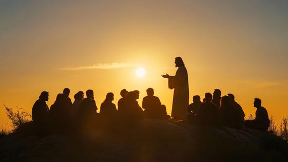 Silhouette of Jesus delivering a sermon on a mountaintop, a biblical gospel teaching scene, Generated by AI. Dreamstime/TCA
