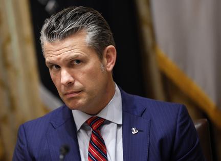 U.S. Secretary of War Pete Hegseth during a meeting with U.S. President Donald Trump and President of Argentina Javier Milei in the Cabinet Room at the White House on Oct. 14, 2025, in Washington, D.C. (Kevin Dietsch/Getty Images/TNS)