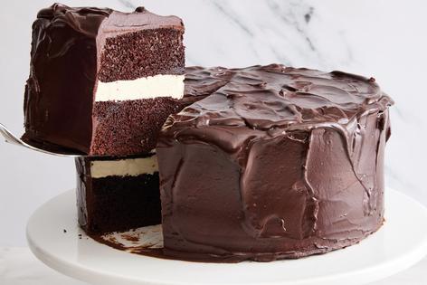 Inspired by the classic snack, this decadent chocolate cake is filled with a fluffy marshmallow-esque frosting and covered in fudgy ganache. (Ryan Liebe/TCA)