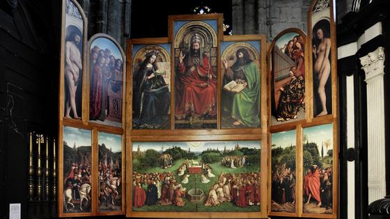 Ghent’s St. Bavo’s Cathedral houses the pearl of Flemish painting – the gigantic Adoration of the Mystic Lamb, which is perhaps the most stolen painting in existence. (Cameron Hewitt, Rick Steves’ Europe)
