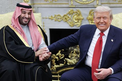 WASHINGTON, DC - NOVEMBER 18: U.S. President Donald Trump (R) meets with Crown Prince and Prime Minister Mohammed bin Salman of Saudi Arabia during a bilateral meeting in the Oval Office of the White House on November 18, 2025 in Washington, DC. Trump is hosting the crown prince for meetings aimed at strengthening economic and defense ties, including the U.S. sale of F-35 fighter jets to Saudi Arabia. (Photo by Win McNamee/Getty Images)