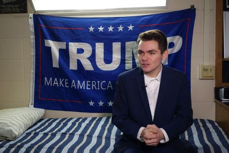 Nick Fuentes answers question during an interview with Agence France-Presse in Boston on May 9, 2016. (William Edwards/AFP/Getty Images/TNS)