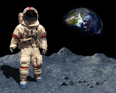 An astronaut walk or walks on the lunar surface during a moon landing. Dreamstime/TCA