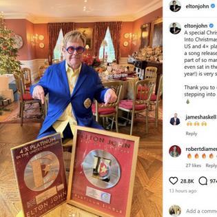 Bang Showbiz / Sir Elton John's early Christmas present as Step Into Christmas goes platinum in US.