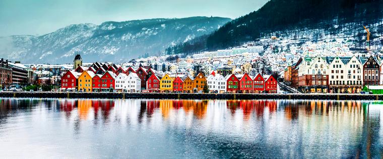Evening view on Bruges. Panoramic view on Bergen, Norway. View of historical buildings in Bryggen- Hanseatic wharf in Bergen, Norway. UNESCO World Heritage Site. Winter view. Dreamstime/TCA