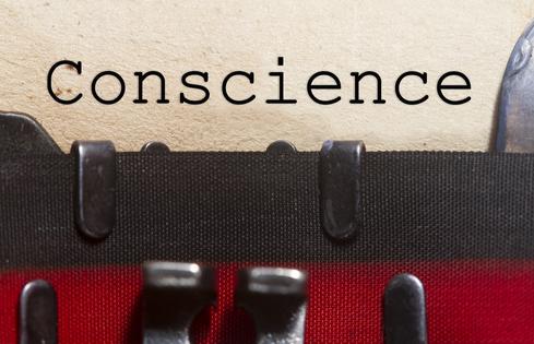 Conscience typed on an old vintage paper with odd typewriter font. Dreamstime