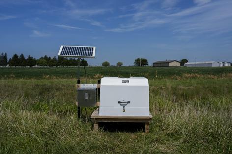 A phosphorus monitor operates next to a small stream near an agricultural field in Ohio.
AP Photo/Joshua A. Bickel