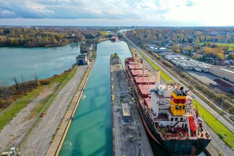 The Welland Canal, part of the St. Lawrence Seaway, carries ships between Lake Ontario and Lake Erie. Rivers and other waterways are a major source of PFAS contamination in the Great Lakes.
              Jim Feng/E+ Getty Images