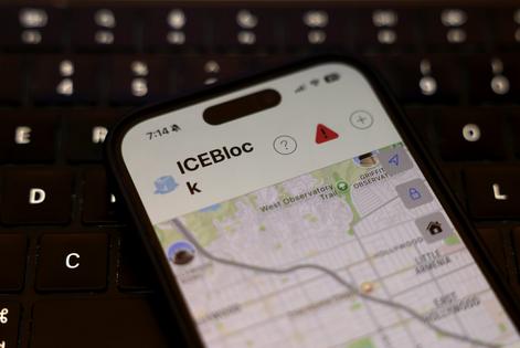 The app ICEBlock helps communities share information about the presence of federal officers in their areas. The Apple and Google app stores removed the app in October 2025 at the Trump administration’s request.
Justin Sullivan/Getty Images