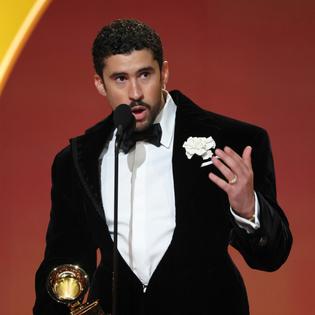Bang Showbiz / Bad Bunny on stage at the Grammys.