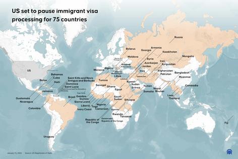 The United States has paused immigrant visa processing for 75 countries. Photo by Ufuk Celal Guzel/Anadolu via Getty Images