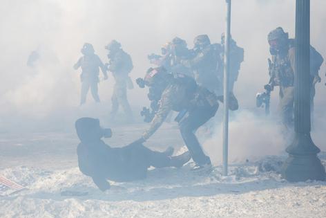 Protesters clash with law enforcement after a federal agent shot and killed a man on Jan. 24, 2026, in Minneapolis, Minn.
Arthur Maiorella/Anadolu via Getty Images