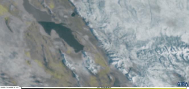Plumes of dust rise from the bed of the Great Salt Lake in Utah in January 2025.
              Utah Division of Air Quality
