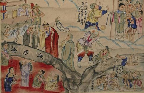 'Blood Pond Hell 'detail depicted in a 1940 Taipei Hell Scroll.  The Trustees of the British Museum
