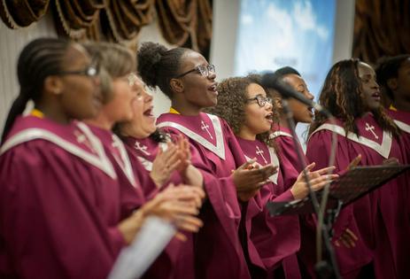 A choir sings traditional gospel music. Staff Sgt. Bernardo Fuller 