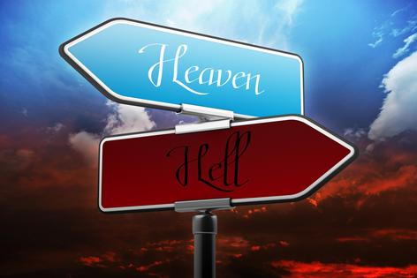 Heaven and Hell Signs. Dreamstime/TCA