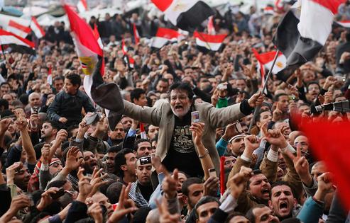 The crowd in Tahrir Square in Cairo just before a speech by Egyptian President Hosni Mubarak on Feb. 10, 2011. Photo by Chris Hondros/Getty News Images