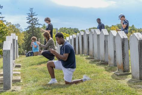 Miami University students in the author’s advanced GIS course collect headstone data.
              Miami University Communications, CC BY-ND